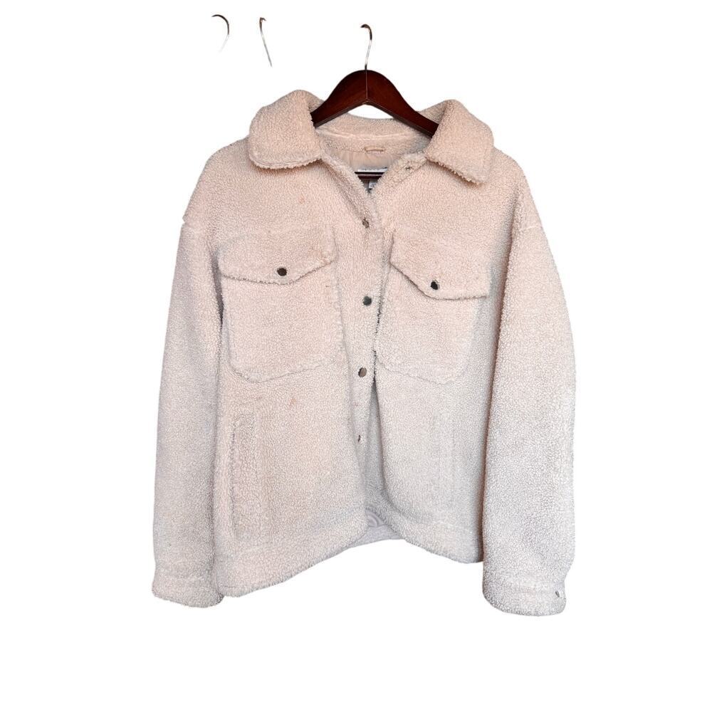Topshop Beige Sherpa Fleece Shacket Jacket Teddy Coat Women’s Size 12